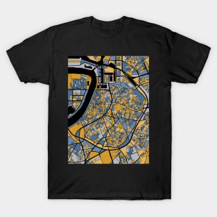 Antwerp Map Pattern in Blue & Gold T-Shirt